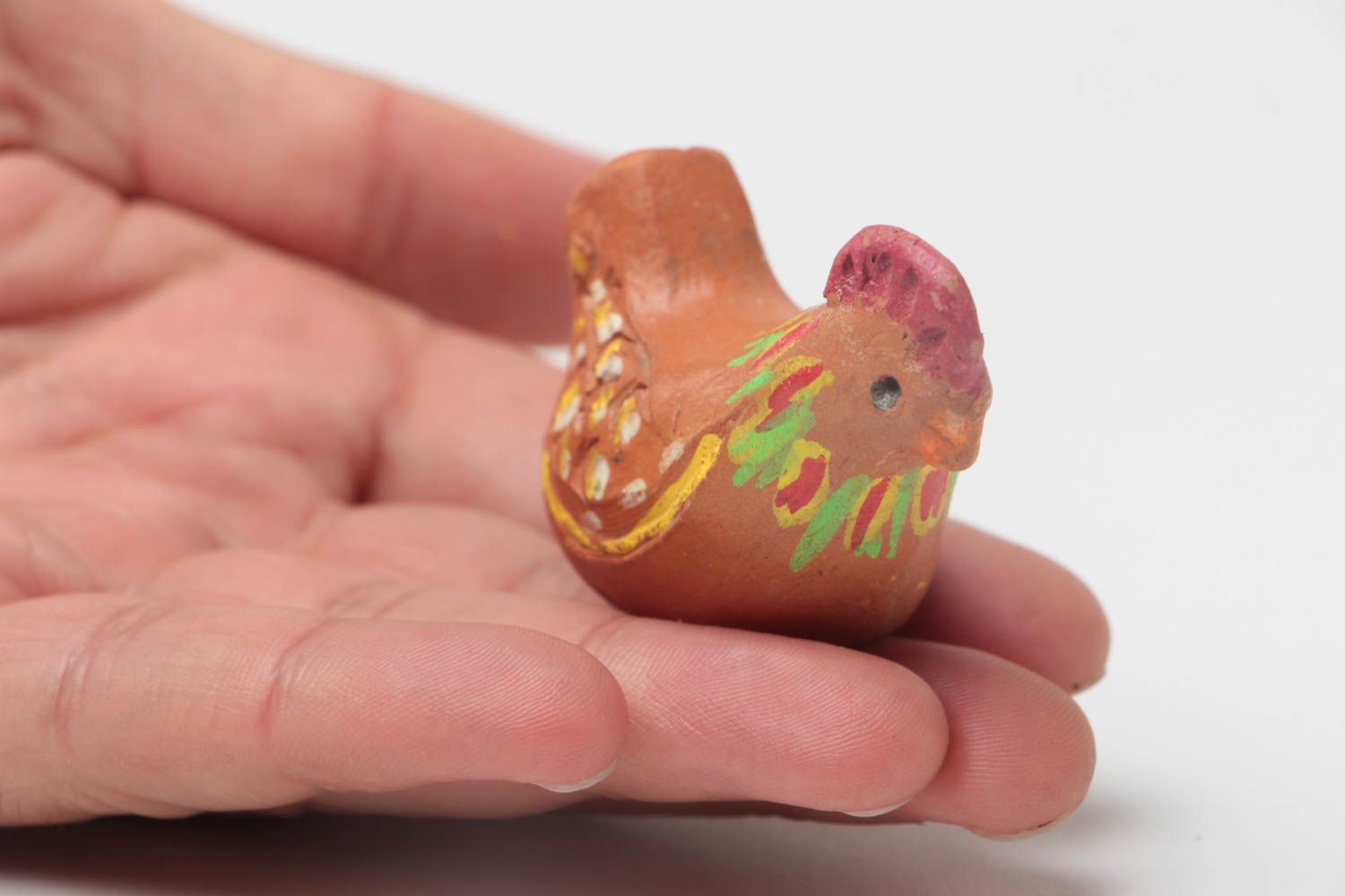 Handmade clay whistle toy with beautiful painting for children ceramic statuette photo 5