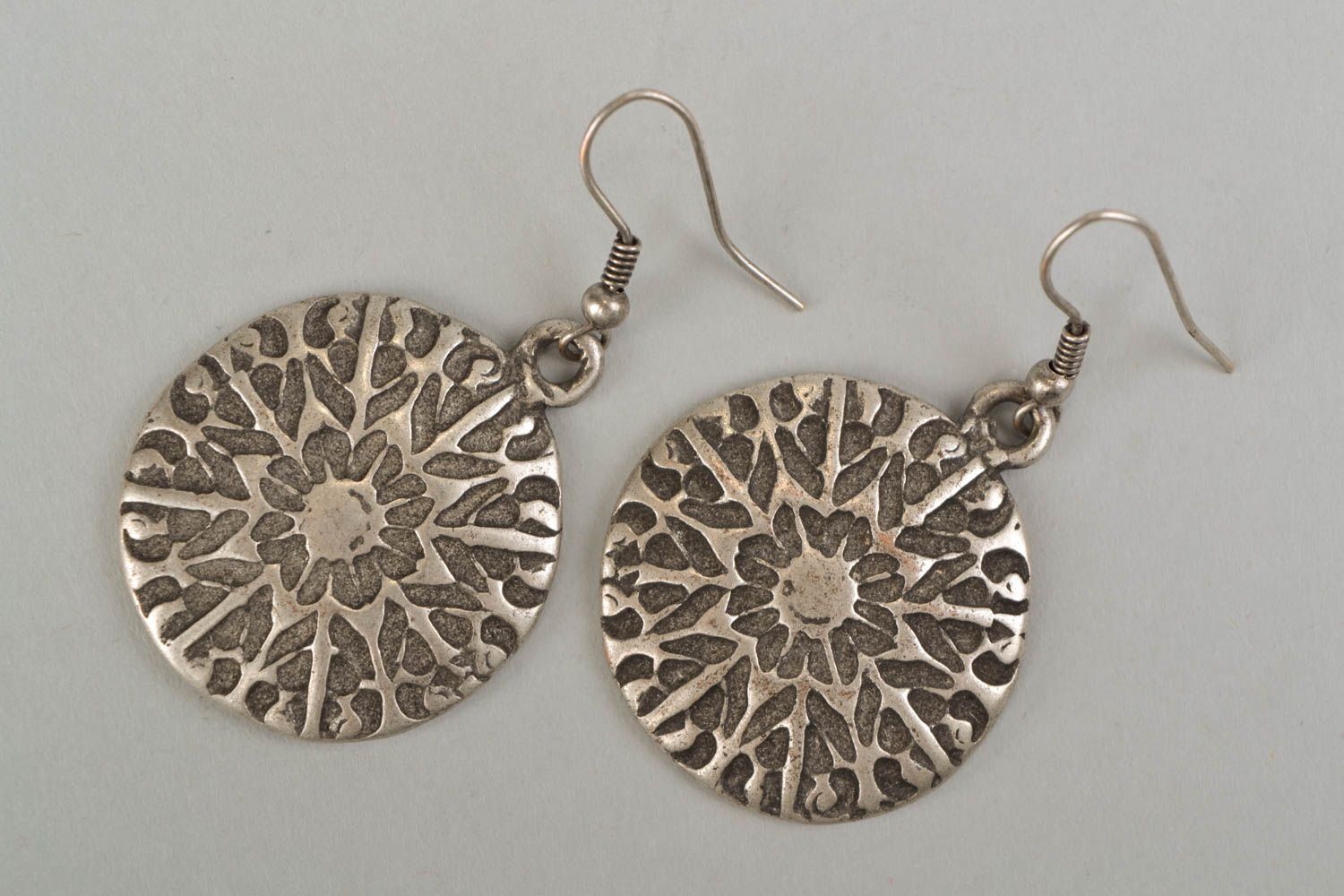 Round earrings made of hypoallergenic metal Snowflakes photo 3
