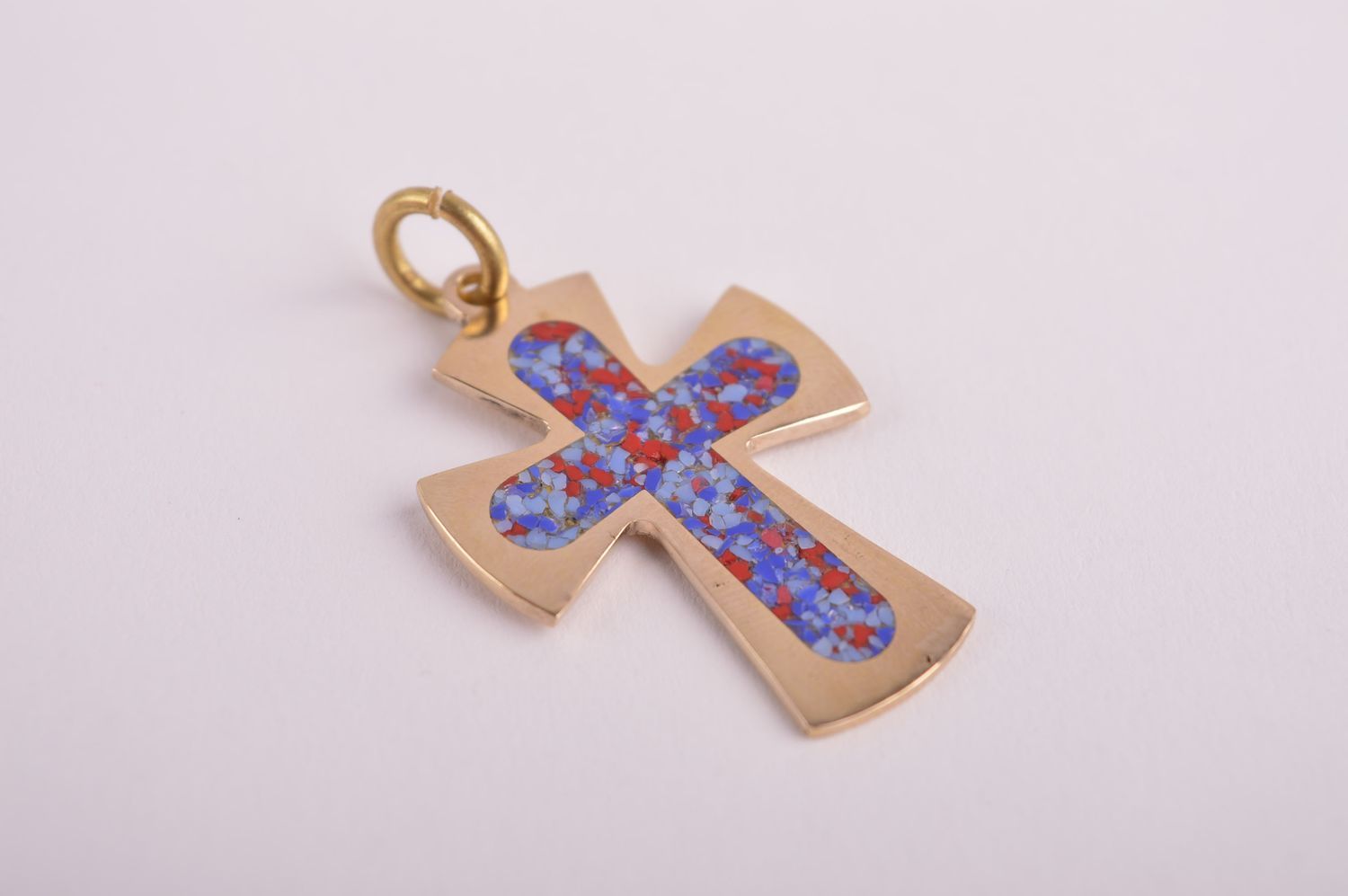 Крестик с камнями handmade подвеска на шею в виде креста украшение из латуни  фото 4