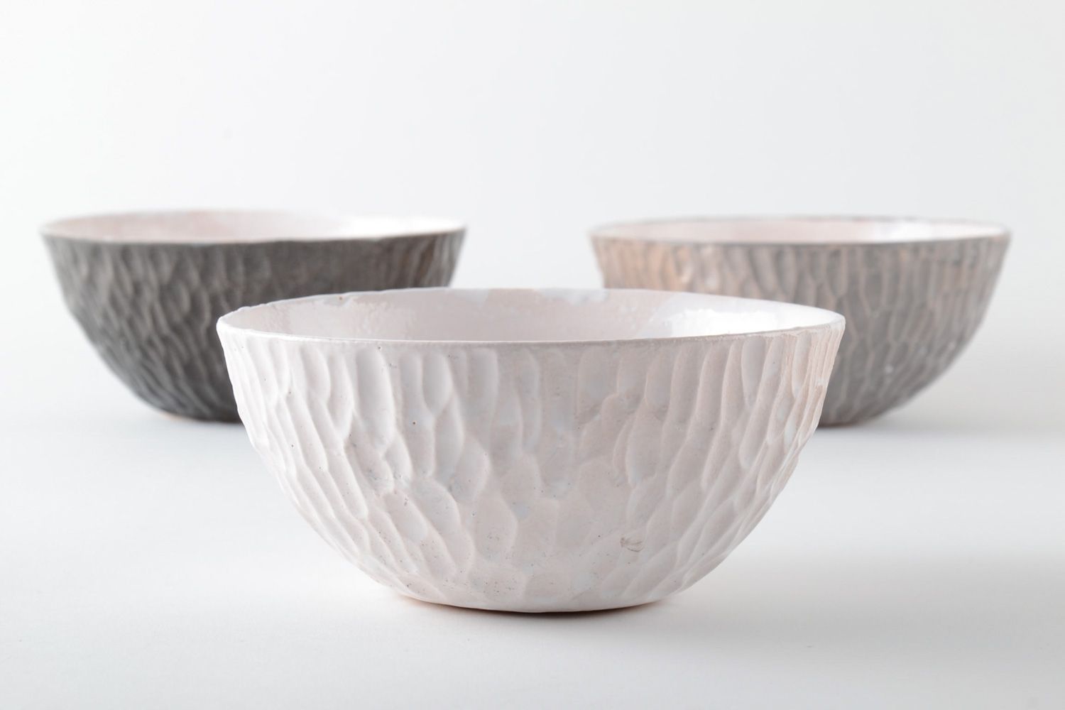 Set of handmade glazed clay bowls 3 items photo 2