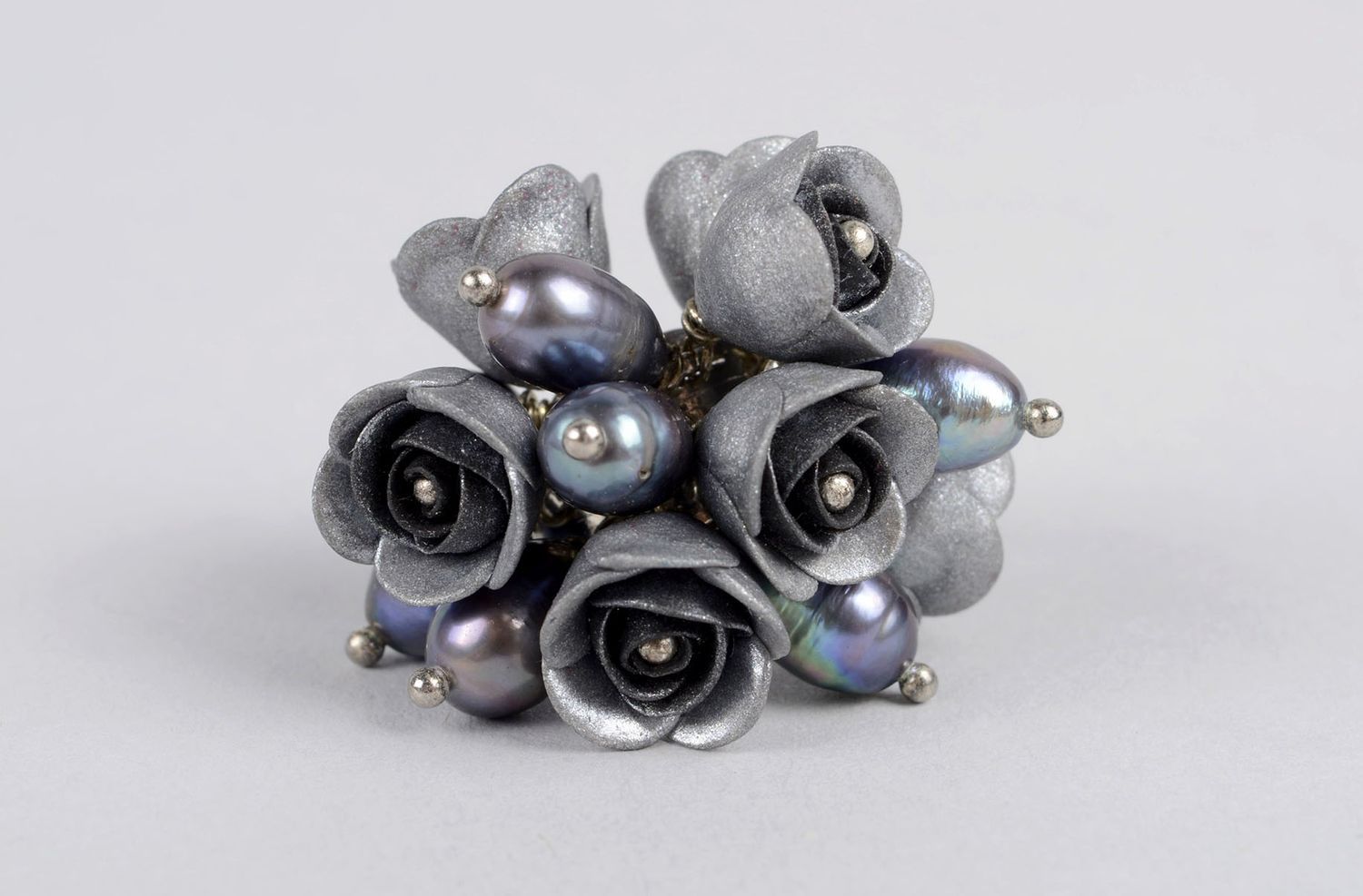 Bague pate polymere Bijou fait main Accessoire femme fleurs perles design photo 2