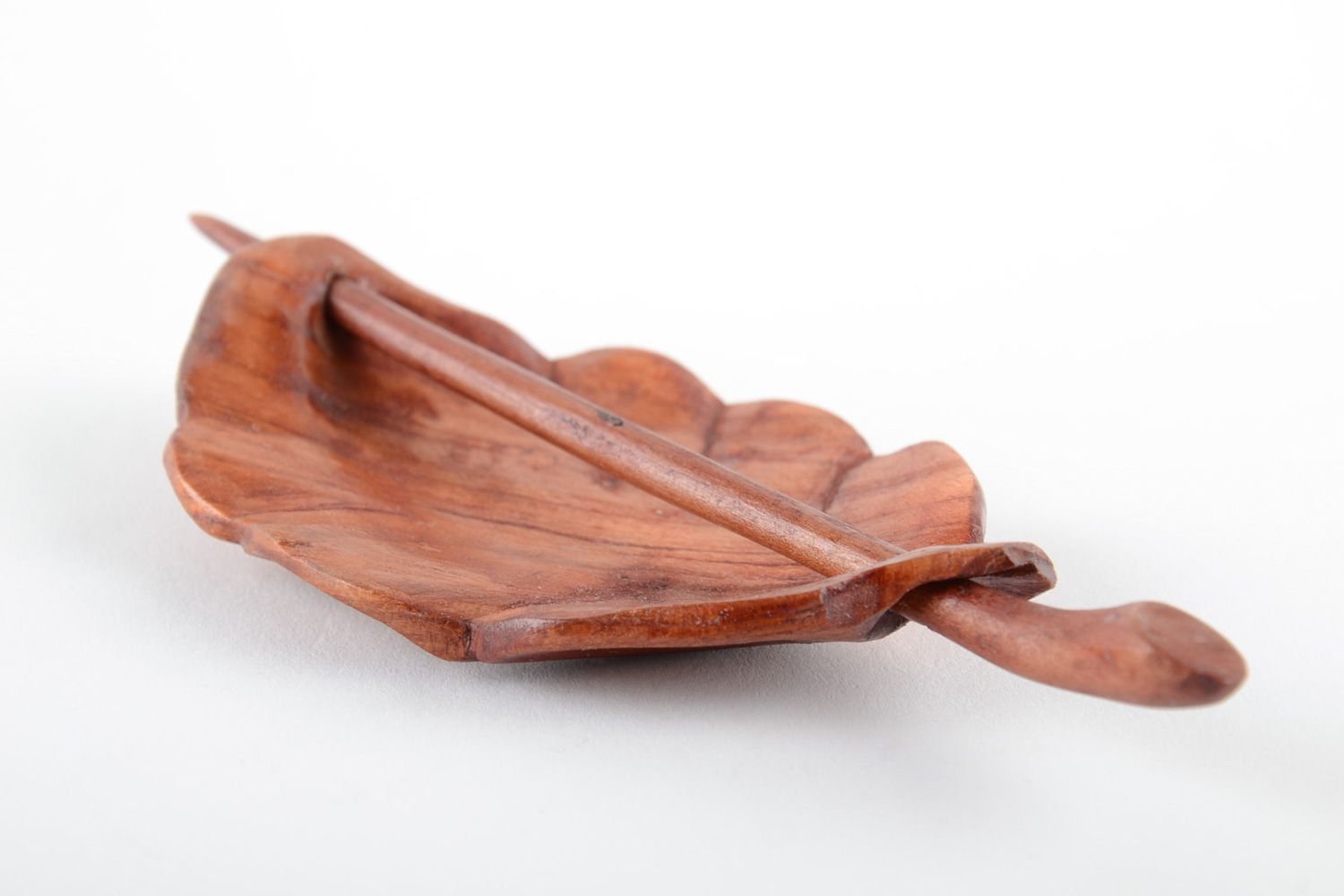 Jewelry and hair accessories Handmade carved wooden hair clip in the shape of leaf coated with eco varnish photo 3