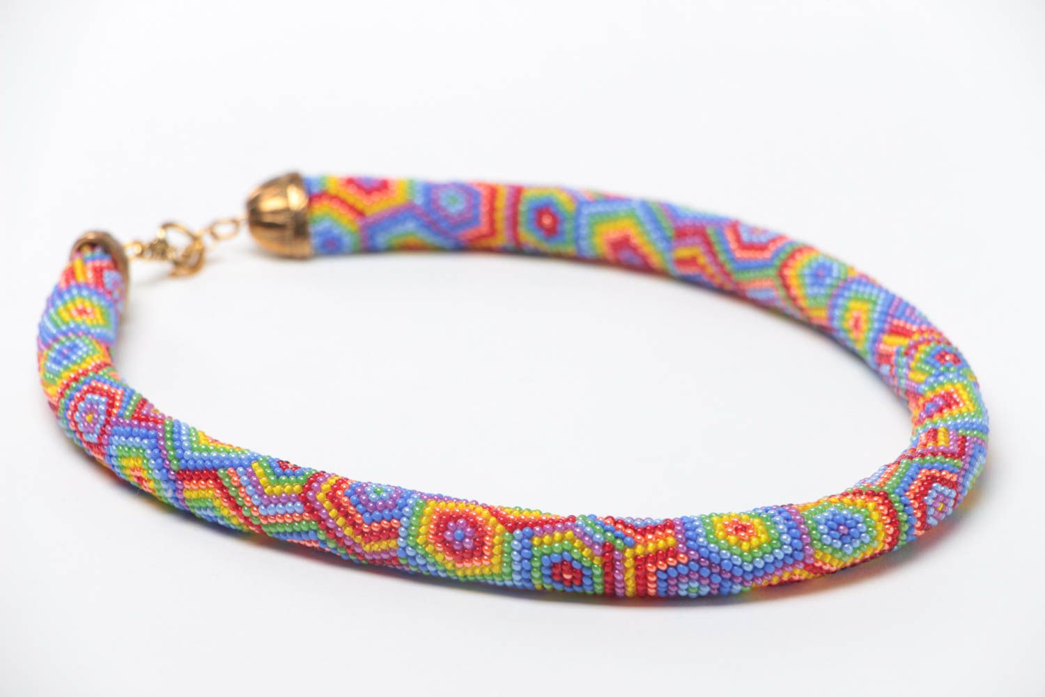 Handmade colorful bright beaded cord necklace for women summer accessory photo 3