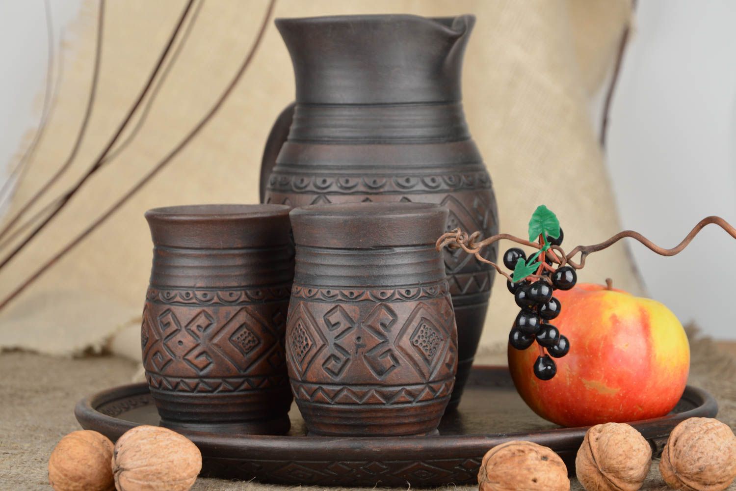 Handgemachtes Geschirr Keramik Becher Geschirr Set Keramik Krug dunkelbraun foto 1