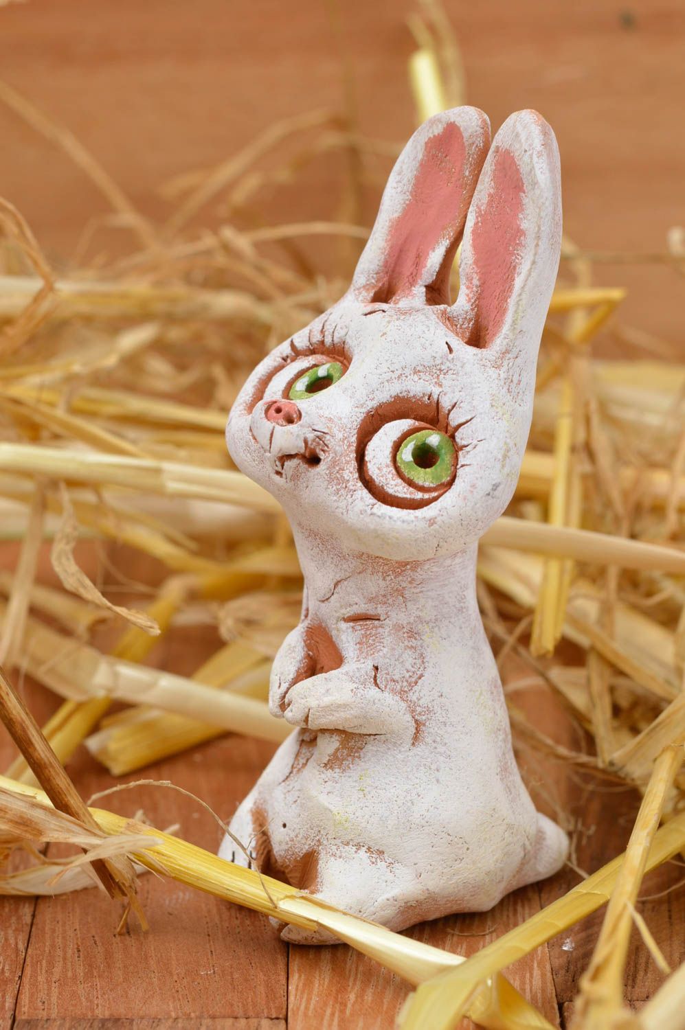 Figurine lapin blanc faite main Statuette design en argile originale Déco maison photo 1