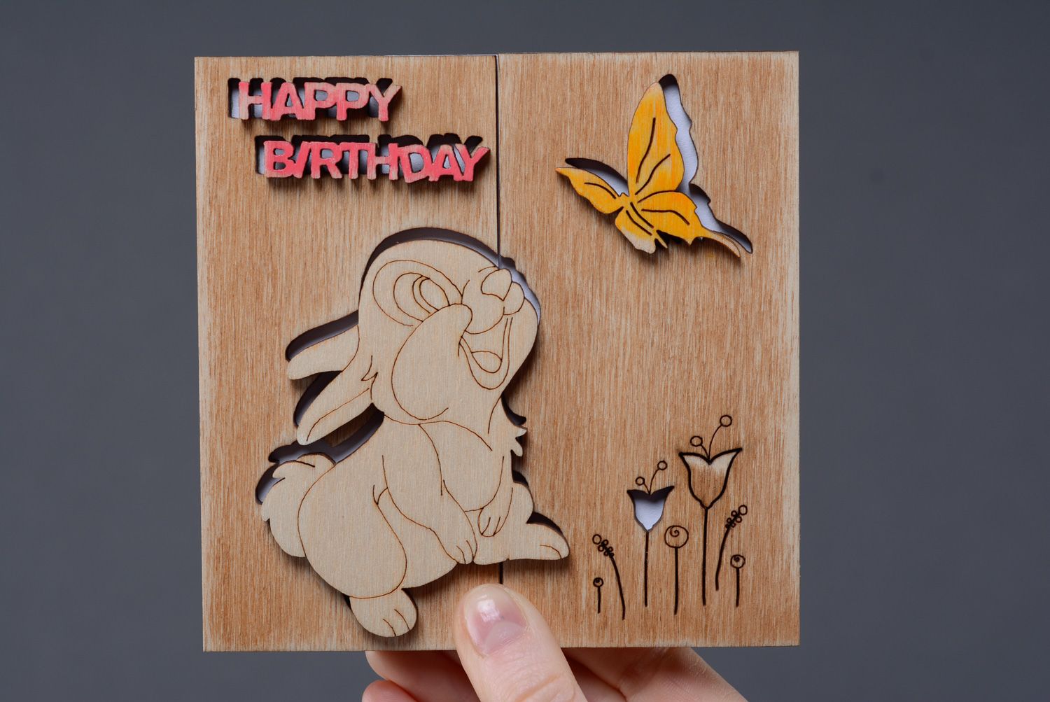 Carte d'anniversaire en bois faite main originale pour enfant Happy birthday photo 5
