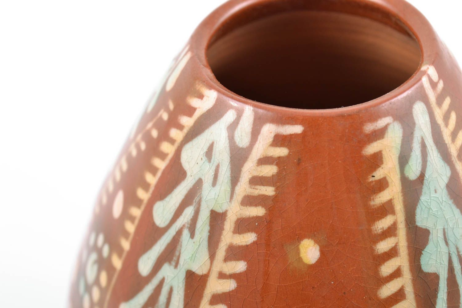 Handmade decorative table vase made of clay and painted in ethnic style  photo 3