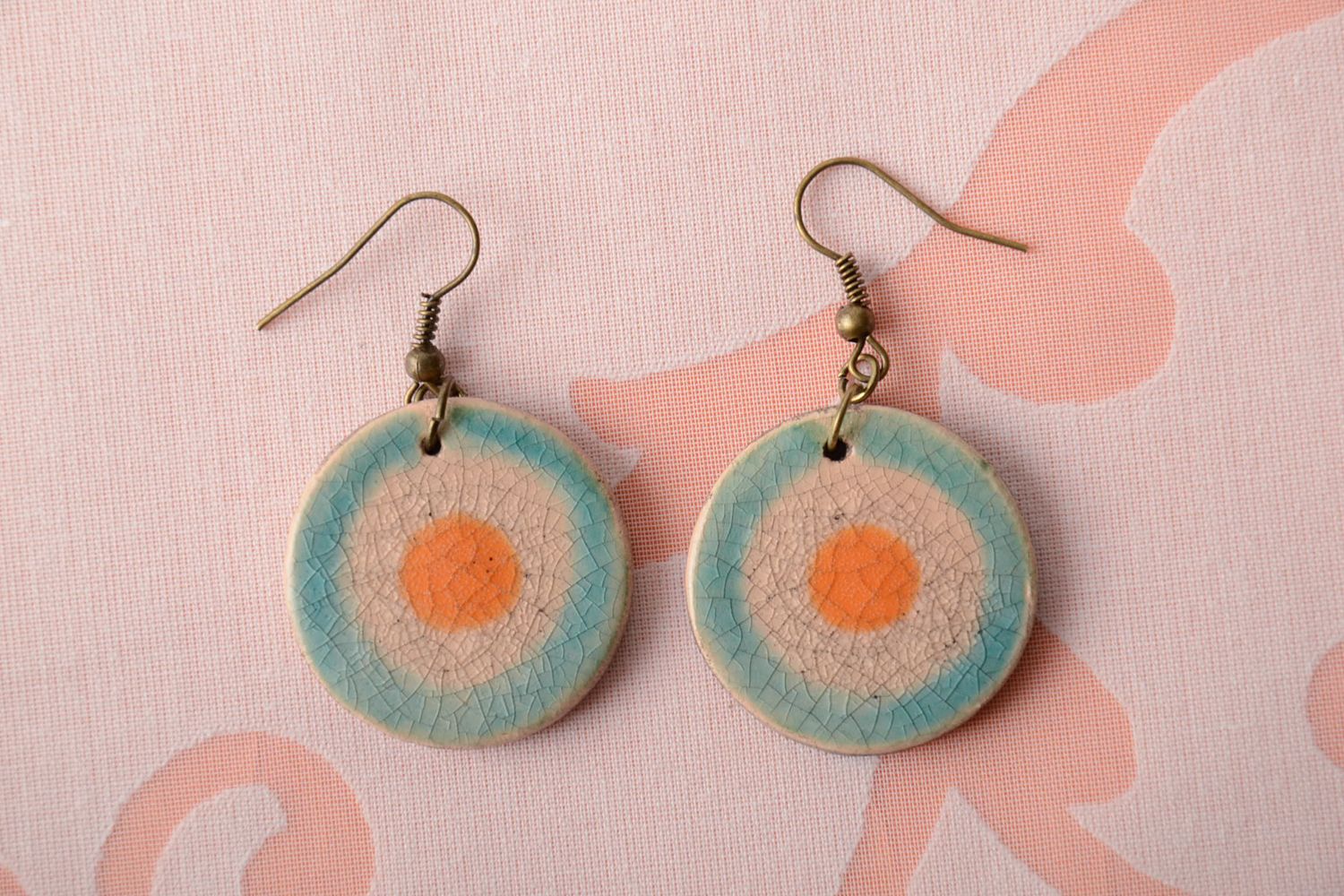 Designer round ceramic earrings with painting photo 1