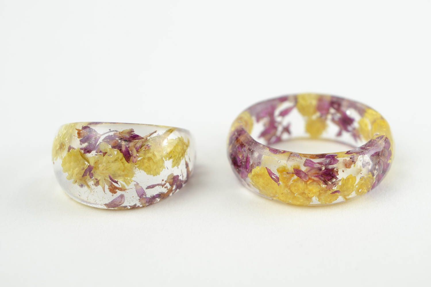 Handmade jewellery 2 seal rings epoxy resin rings for women botanic jewelry photo 3