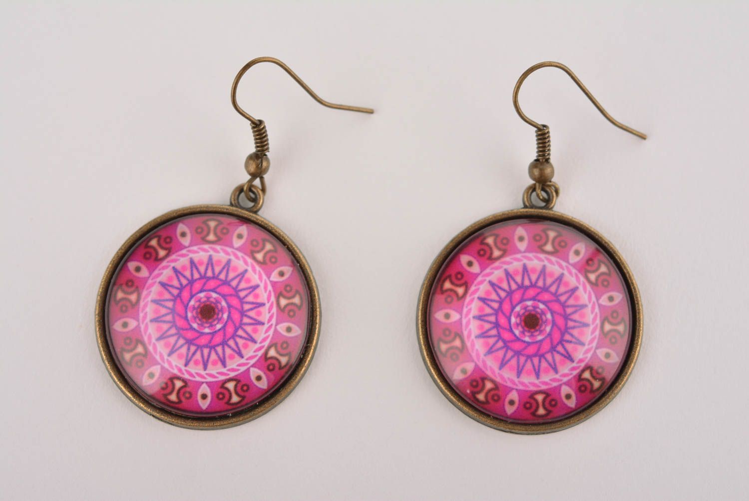 Glass beautiful earrings round pink earrings female jewelry present cute gift photo 4