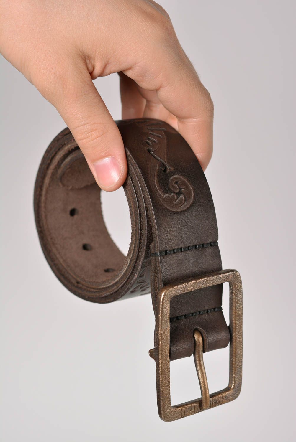 Brown leather belt handmade accessories for men leather goods men belt  photo 3
