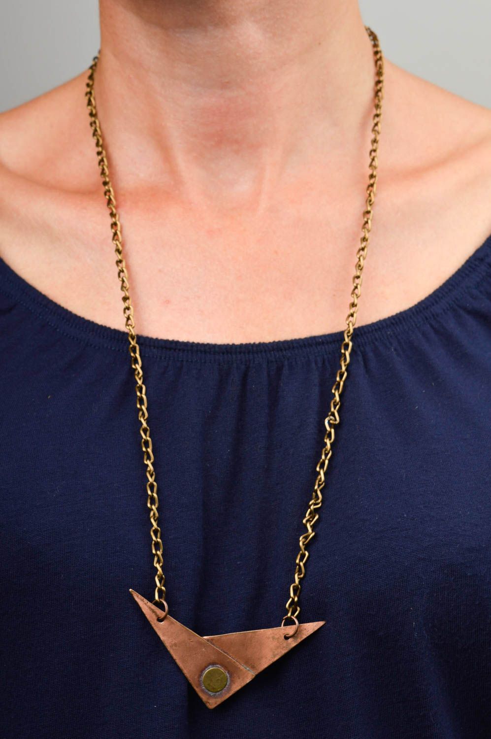 Handmade designer pendant stylish copper pendant unusual neck accessory photo 1