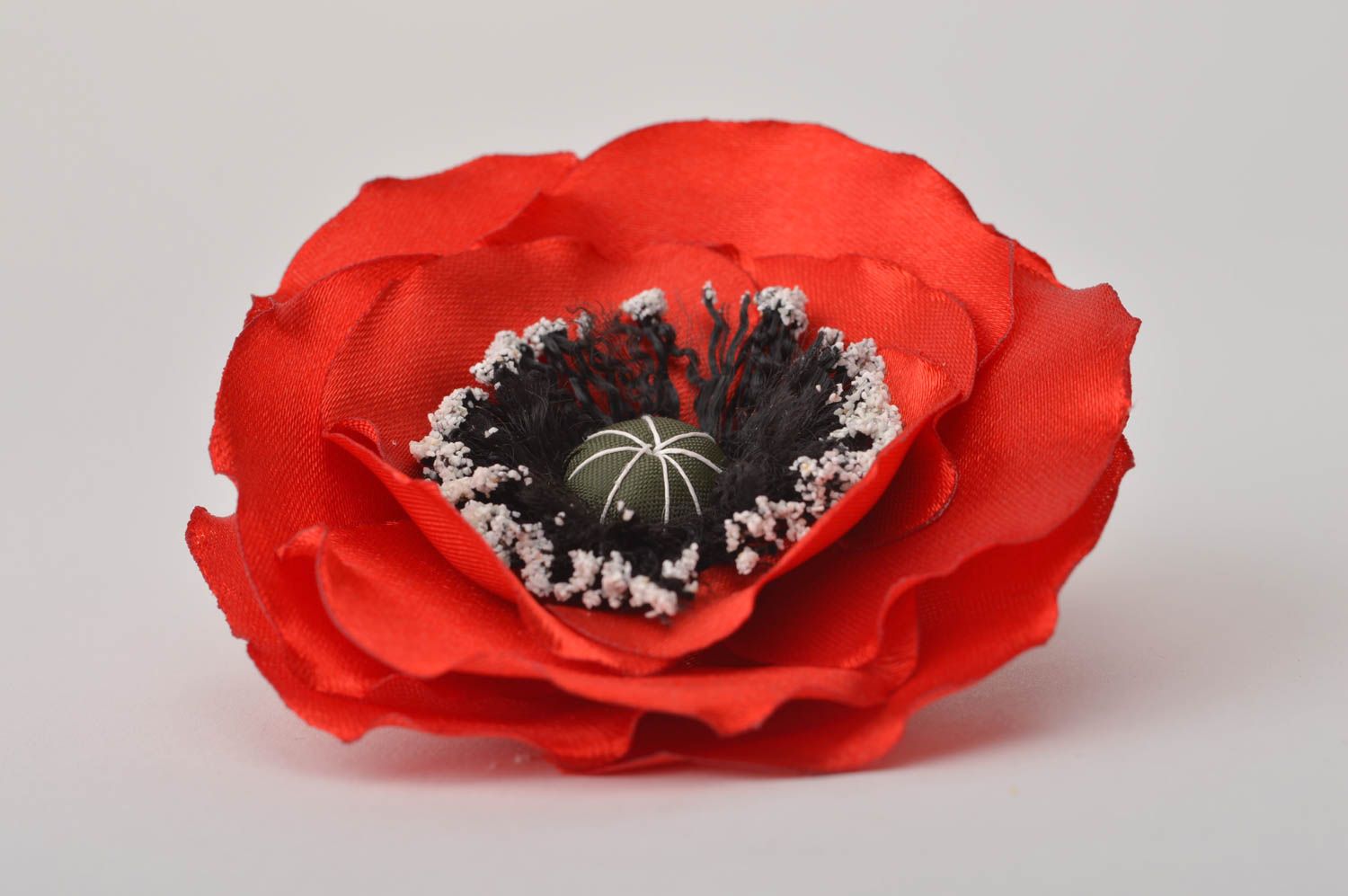 Handmade Schmuck Brosche Haarspange Blume Haar Accessoires üppige rote Mohnblume foto 4