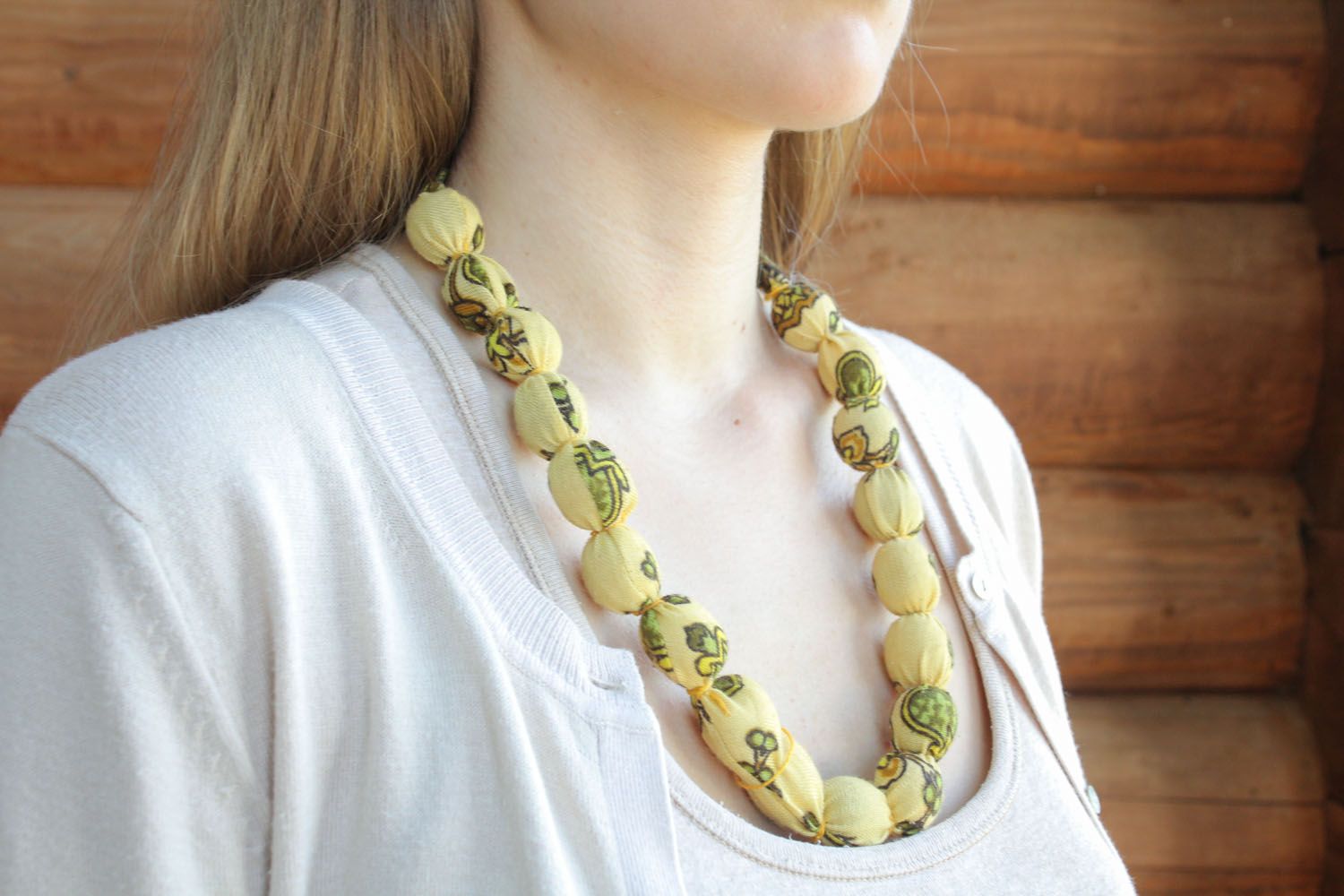 Bright wooden beaded necklace photo 1