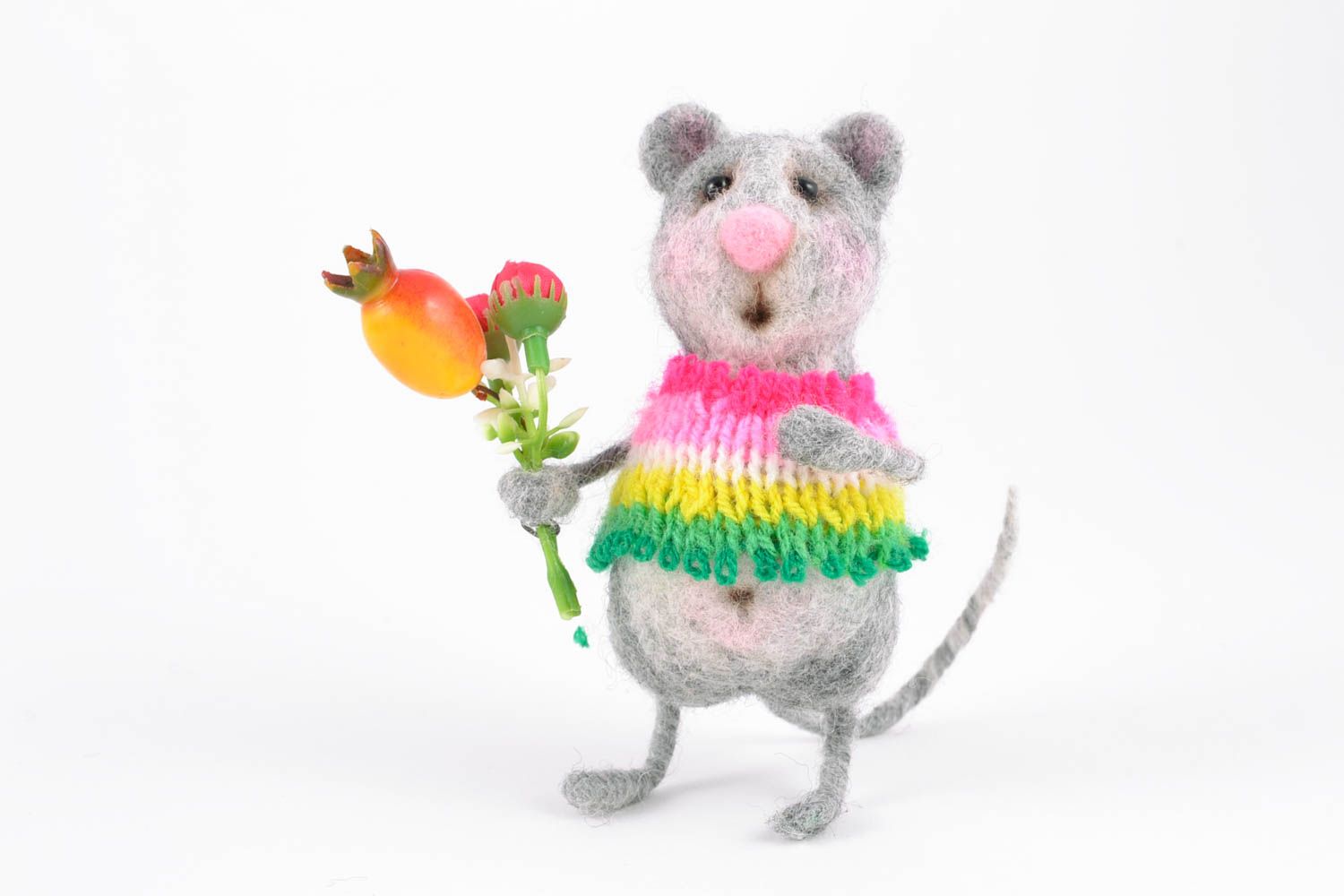 Felted wool toy for home Mouse photo 3