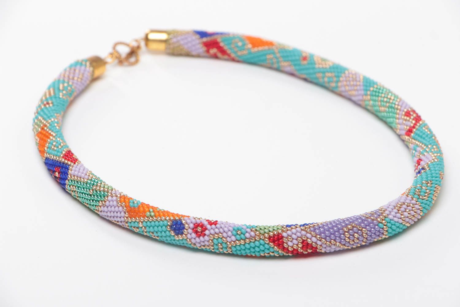 Ожерелье из бисера в форме жгута цветное стильное необычное модное ручной работы фото 3