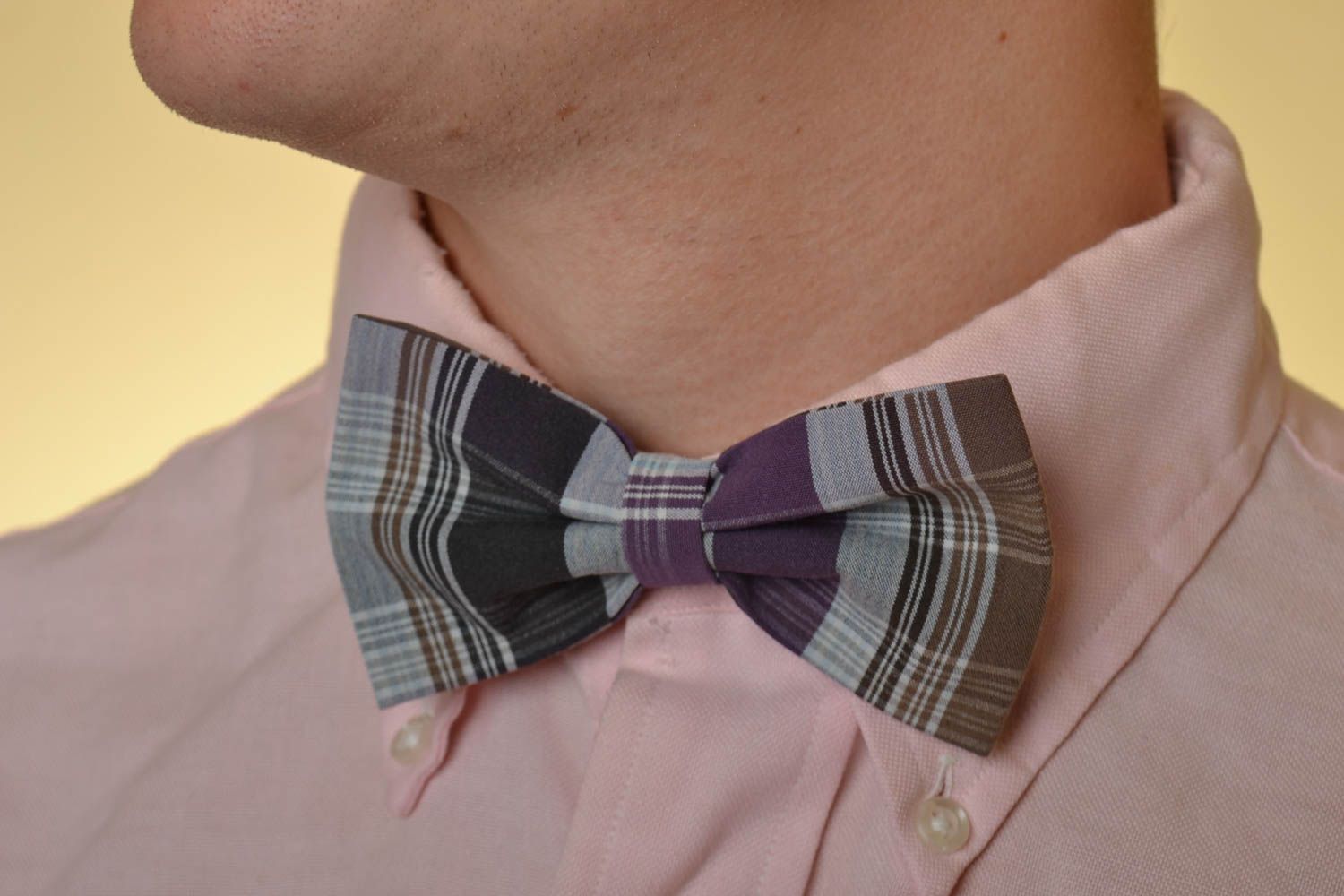 Beautiful handmade checkered textile bow tie for men and women photo 1