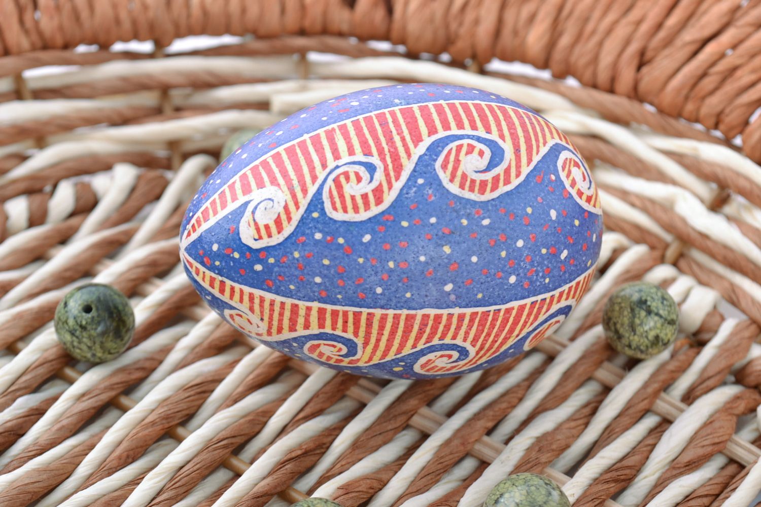 Homemade painted blue and red chicken Easter egg photo 1