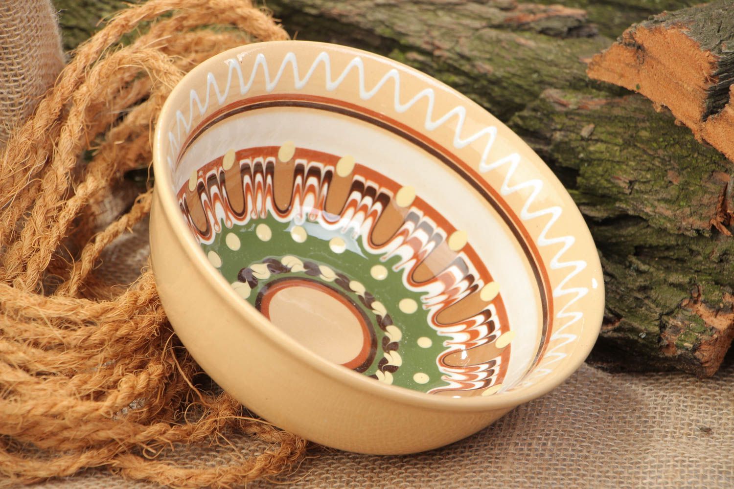 Handmade ceramic deep bowl painted with glaze 350 ml photo 1