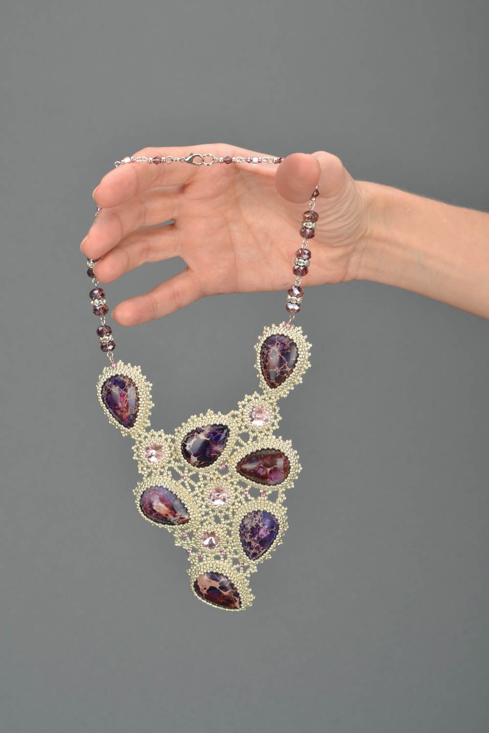 Beaded necklace with natural stones photo 2