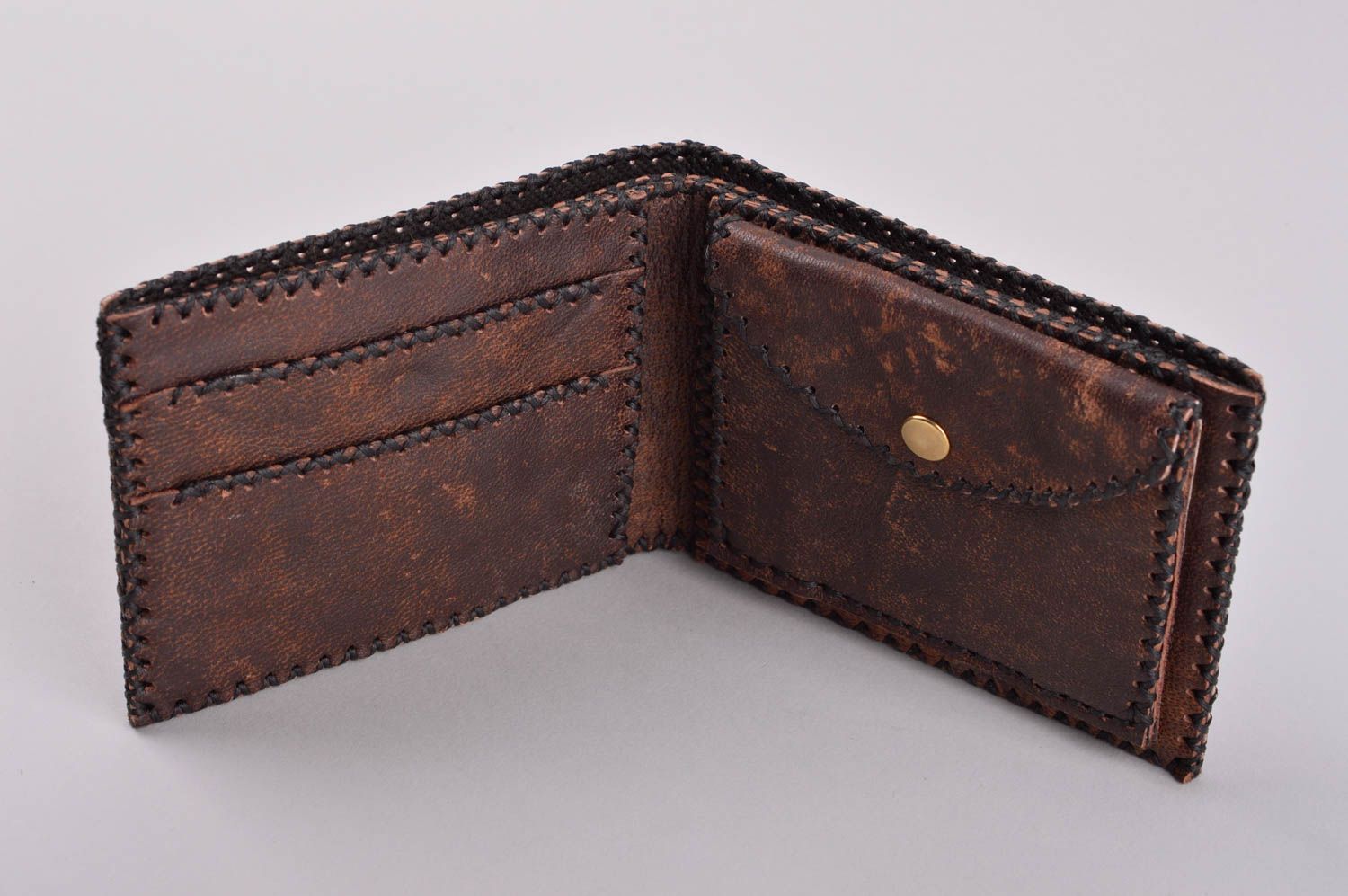 Мужское портмоне ручной работы кожаный кошелек аксессуар для мужчин коричневый фото 3