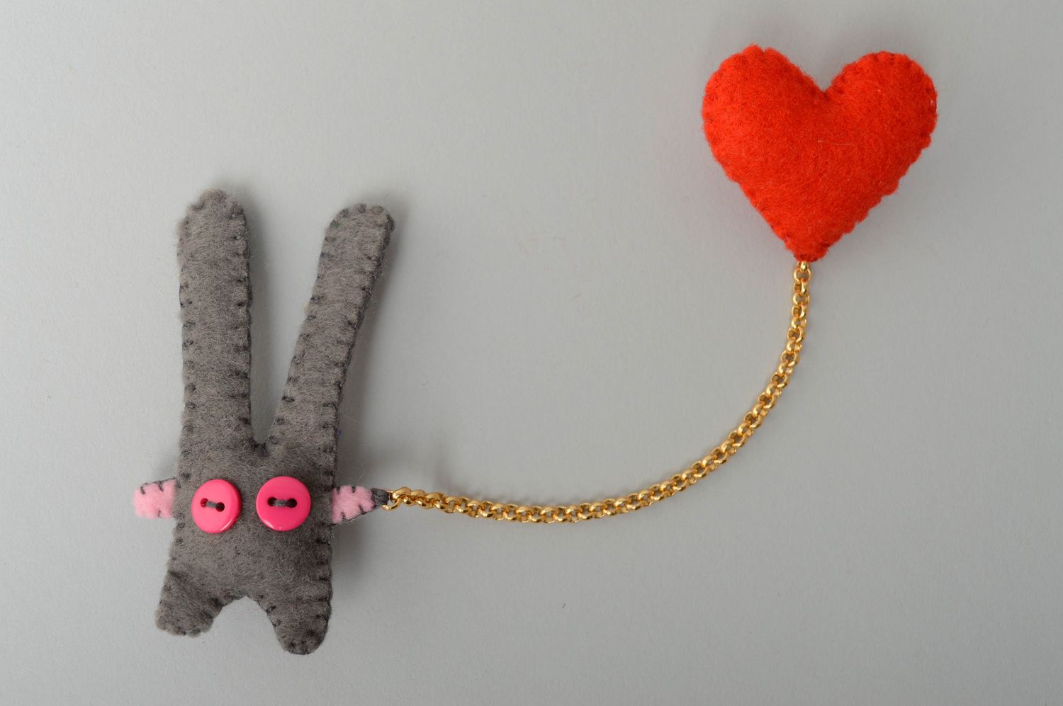 Handmade fabric brooch Rabbit with Heart photo 1