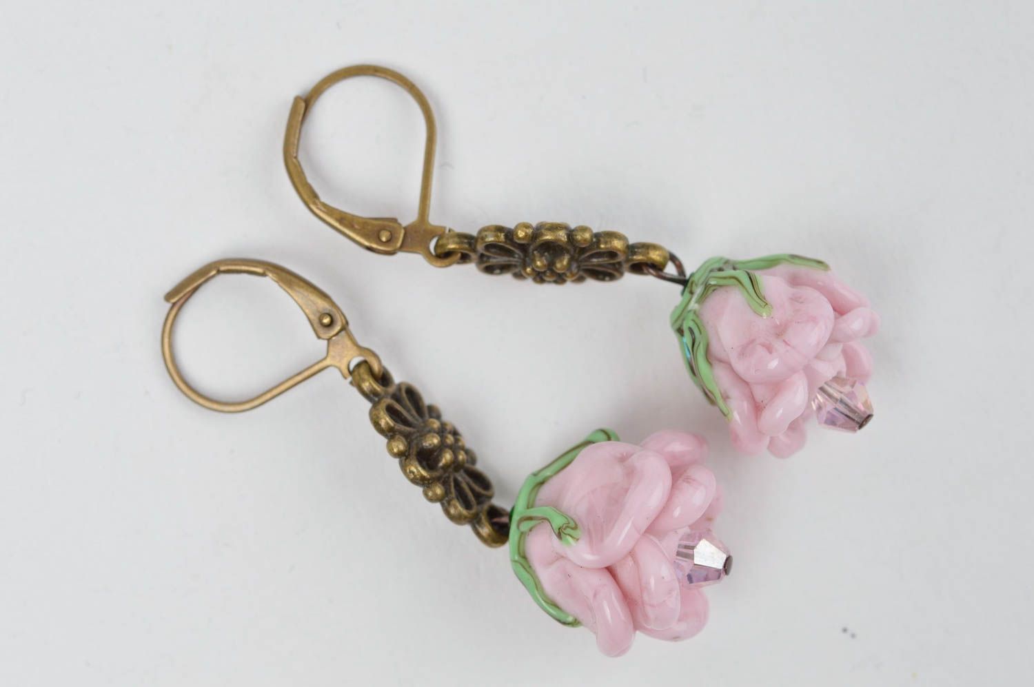 Boucles d'oreilles roses Bijoux verre fait main Cadeau femme design original photo 2