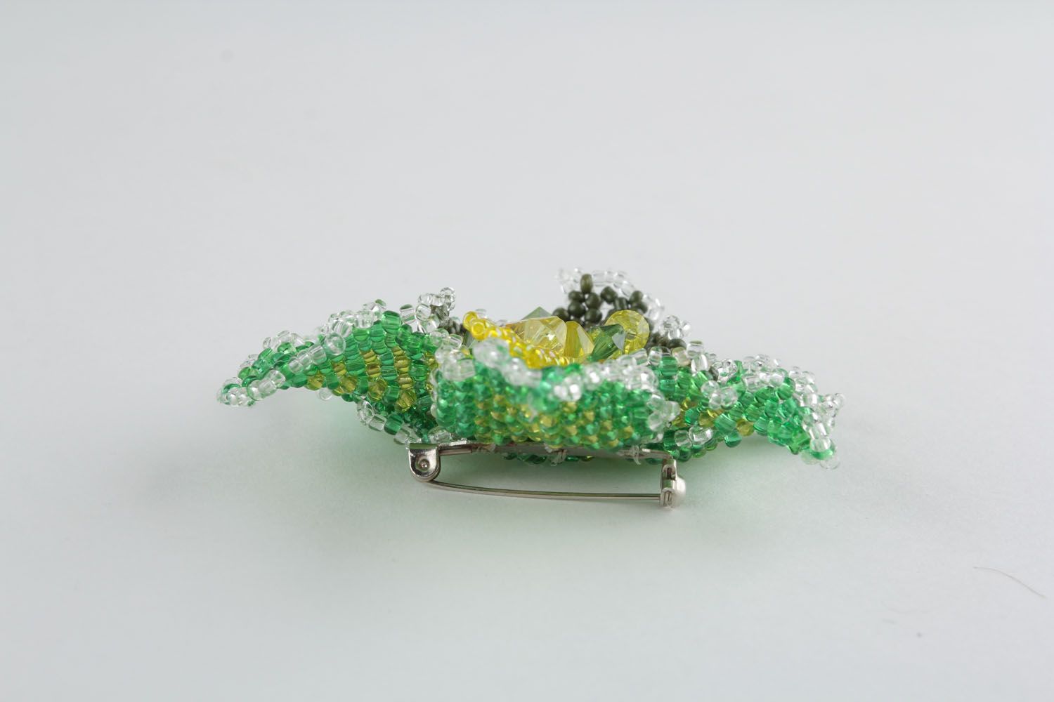 Broche de abalorios de color verde Flor foto 2
