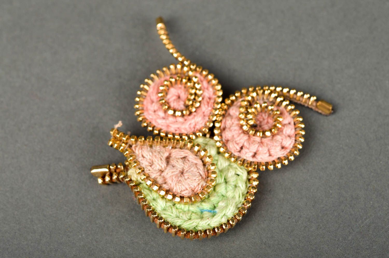 Handmade textile brooch with zipper metal jewelry stylish jewelry for women photo 2