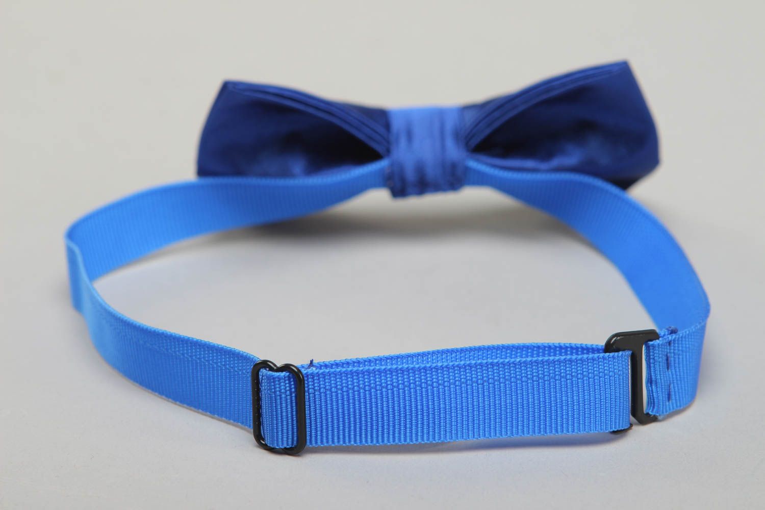 Satin fabric bow tie of blue color photo 3