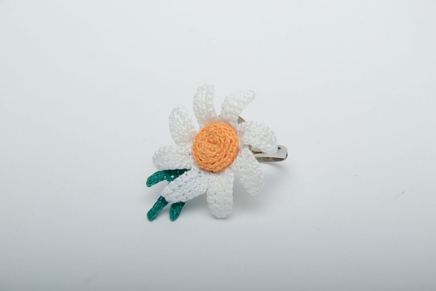Bague fleur marguerite tricotée au crochet en fils originale faite main photo 2
