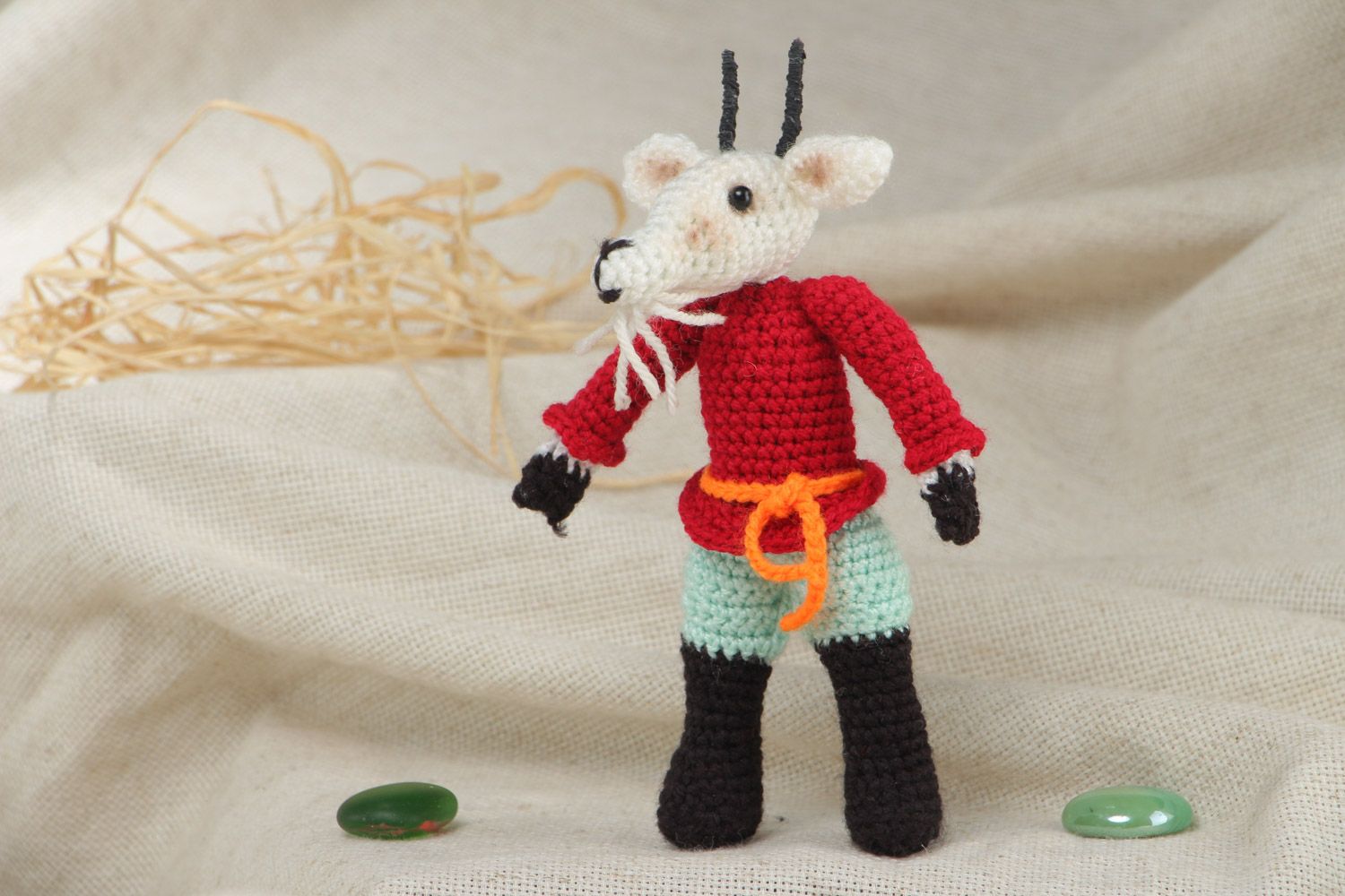 Handmade designer crochet soft toy goat Kozlevich photo 1