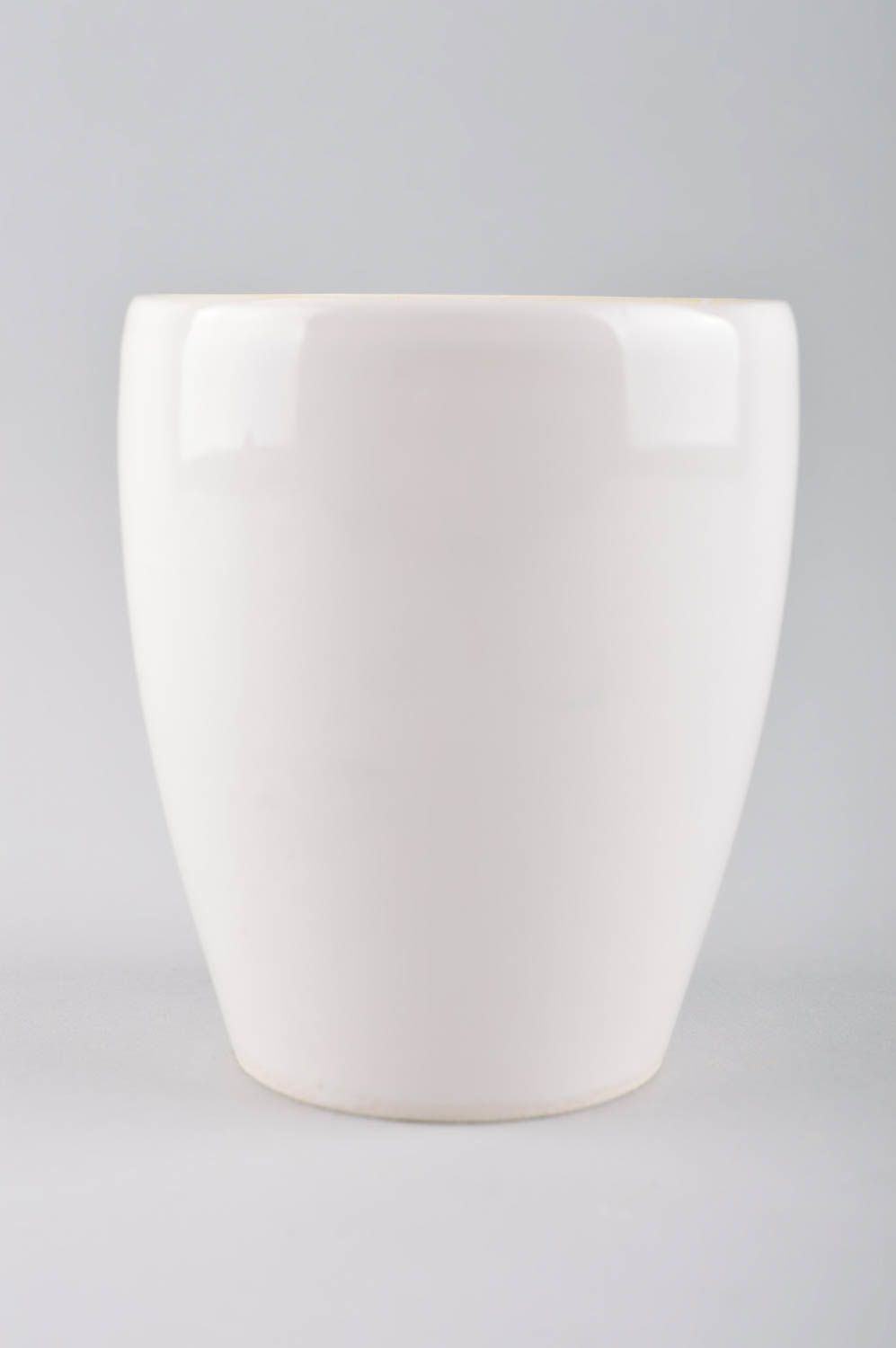 Art ceramic cup with no handle in white and lime color. Great gift for a girl. photo 2