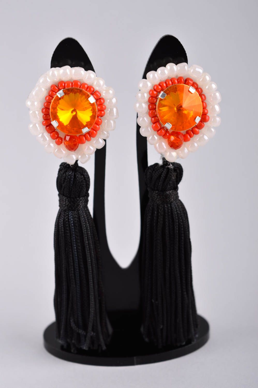 Handmade beautiful earrings black elegant stud earrings unusual jewelry photo 2