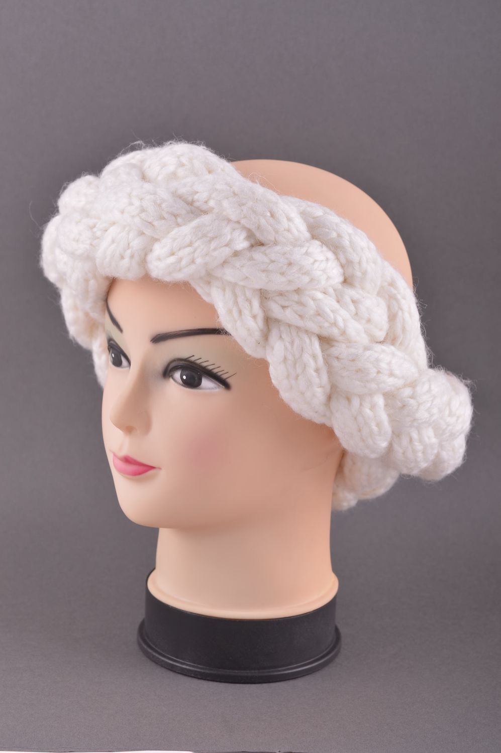 Bandeau cheveux tresse fait main blanc tricoté laine acrylique Accessoire femme photo 1