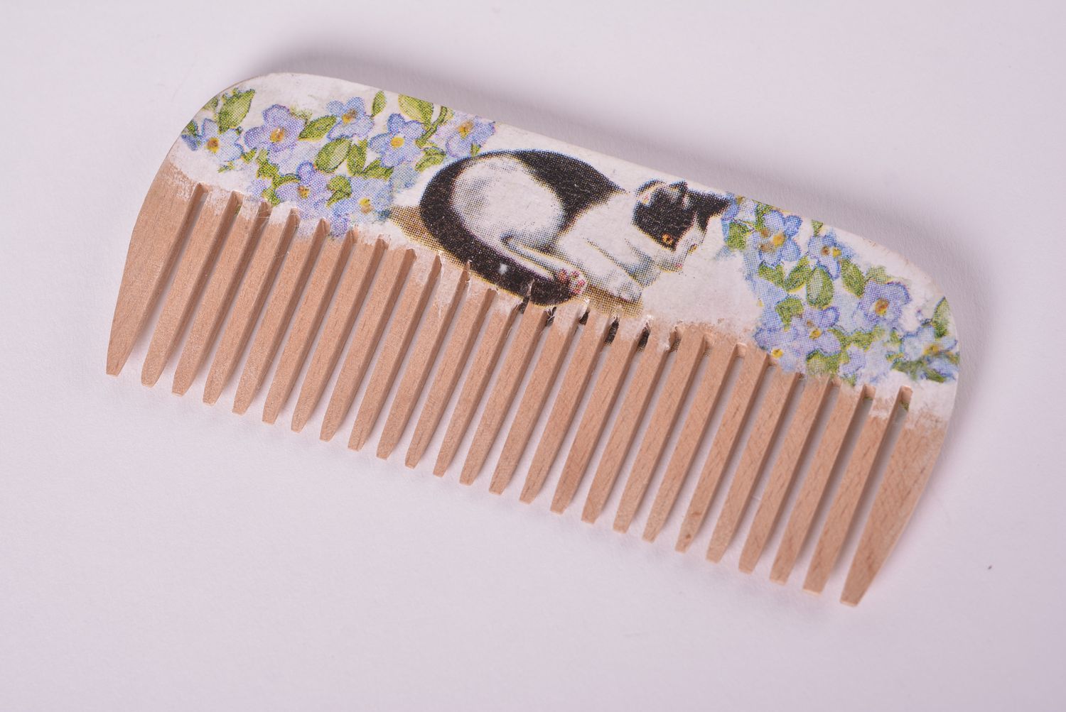 Аксессуар для волос гребень ручной работы украшение из дерева гребень с котом фото 2