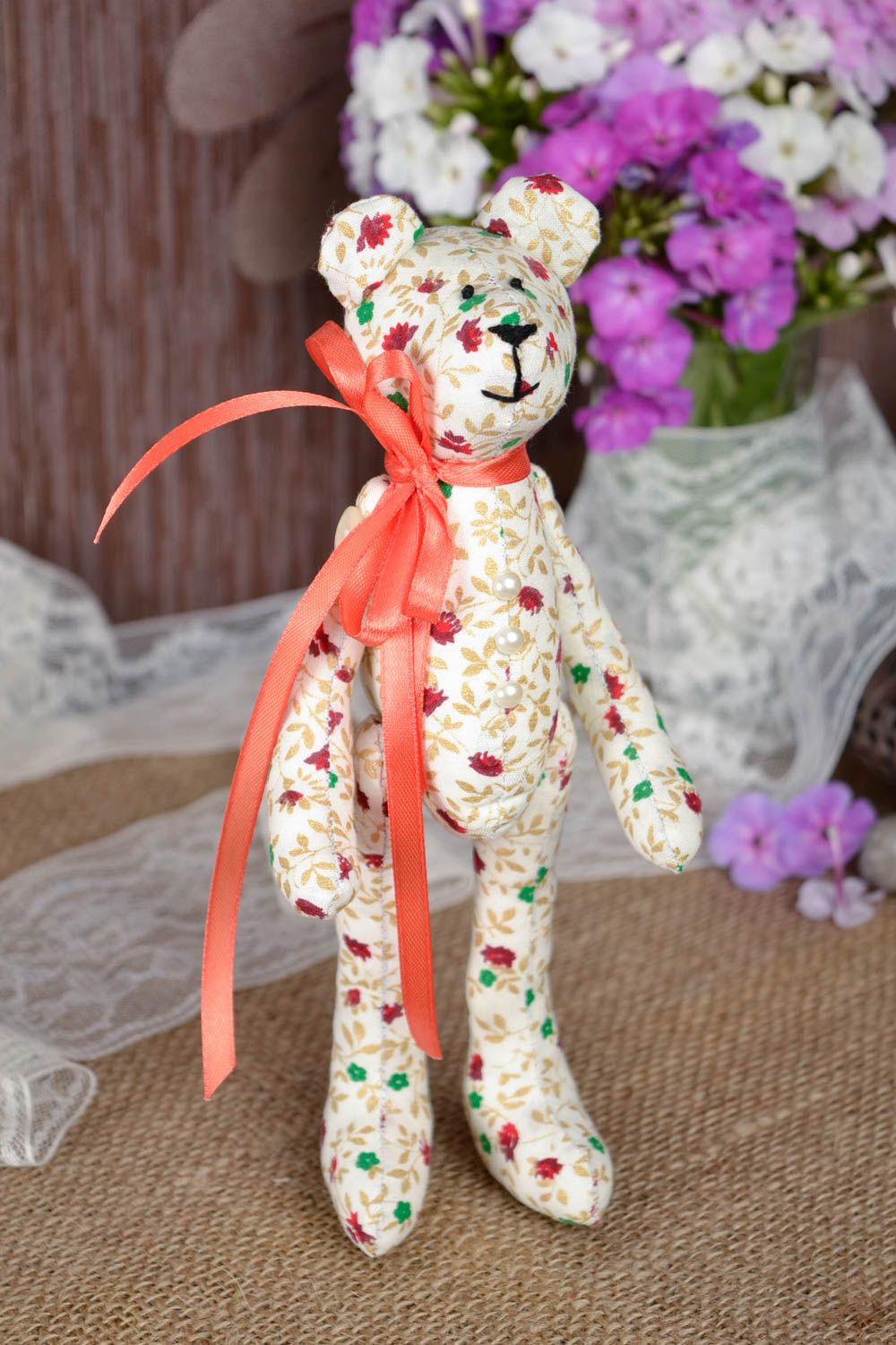 Jouet Ours en tissu de coton fait main à motif floral Cadeau pour enfant photo 1