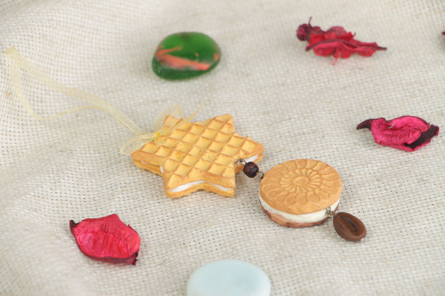 Handmade interior wall hanging sweet charms molded of polymer clay Cookies photo 5