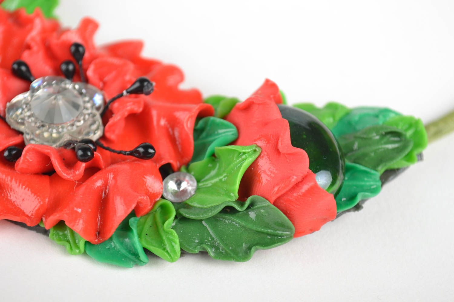 Handmade Blumen Collier Modeschmuck Halskette Geschenk für Frauen Mohnblumen foto 2