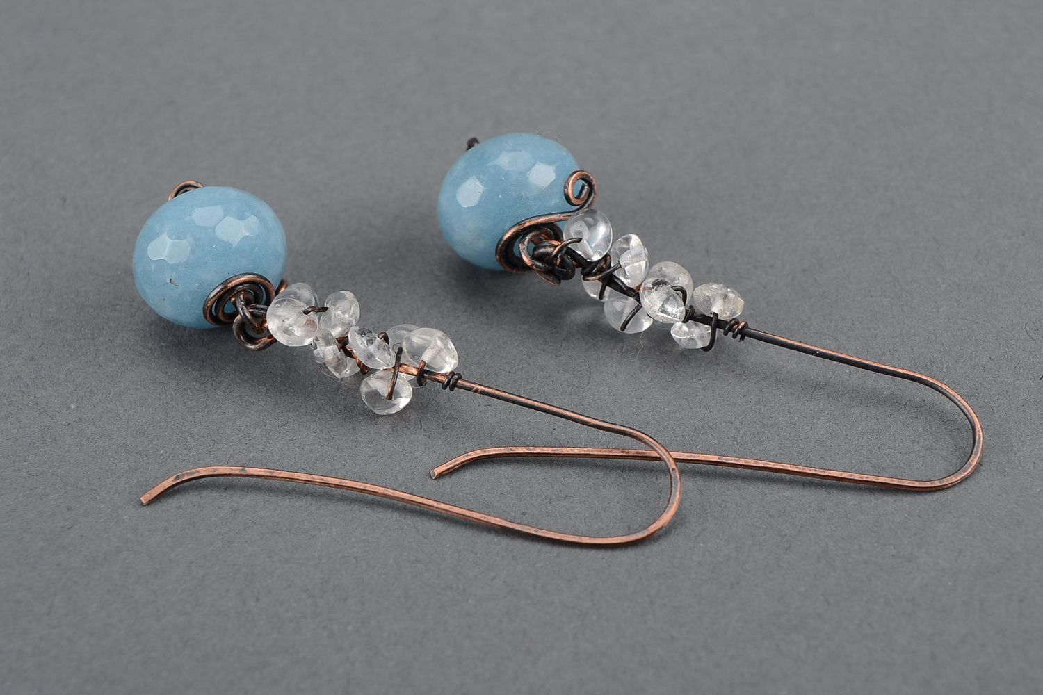 Boucles d'oreilles avec aigue-marine, technique wire wrapping photo 4