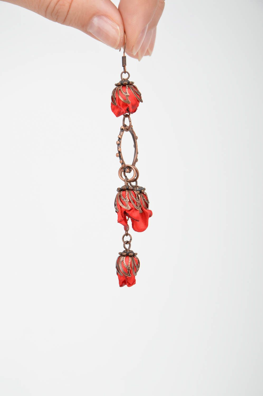 Handmade stylish red earrings designer beautiful accessories unusual jewelry photo 2