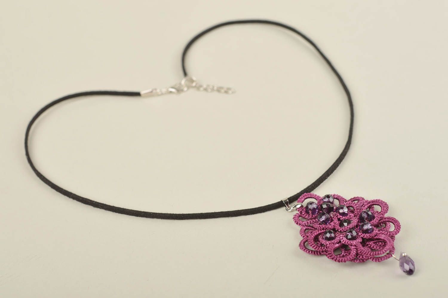 Handmade tatting pendant stylish evening jewelry woven pendant for women photo 2
