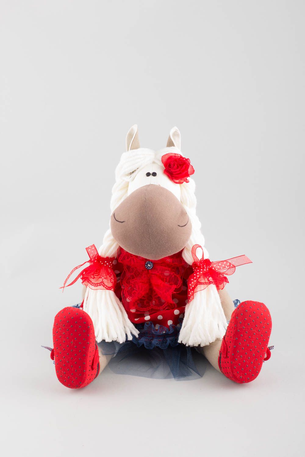Peluche cheval en tissu de lin et coton faite main décorative pour enfants photo 3