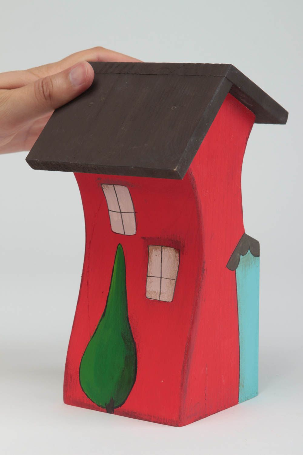 Figura artesanal con forma de casa roja regalo original decoración de hogar foto 5