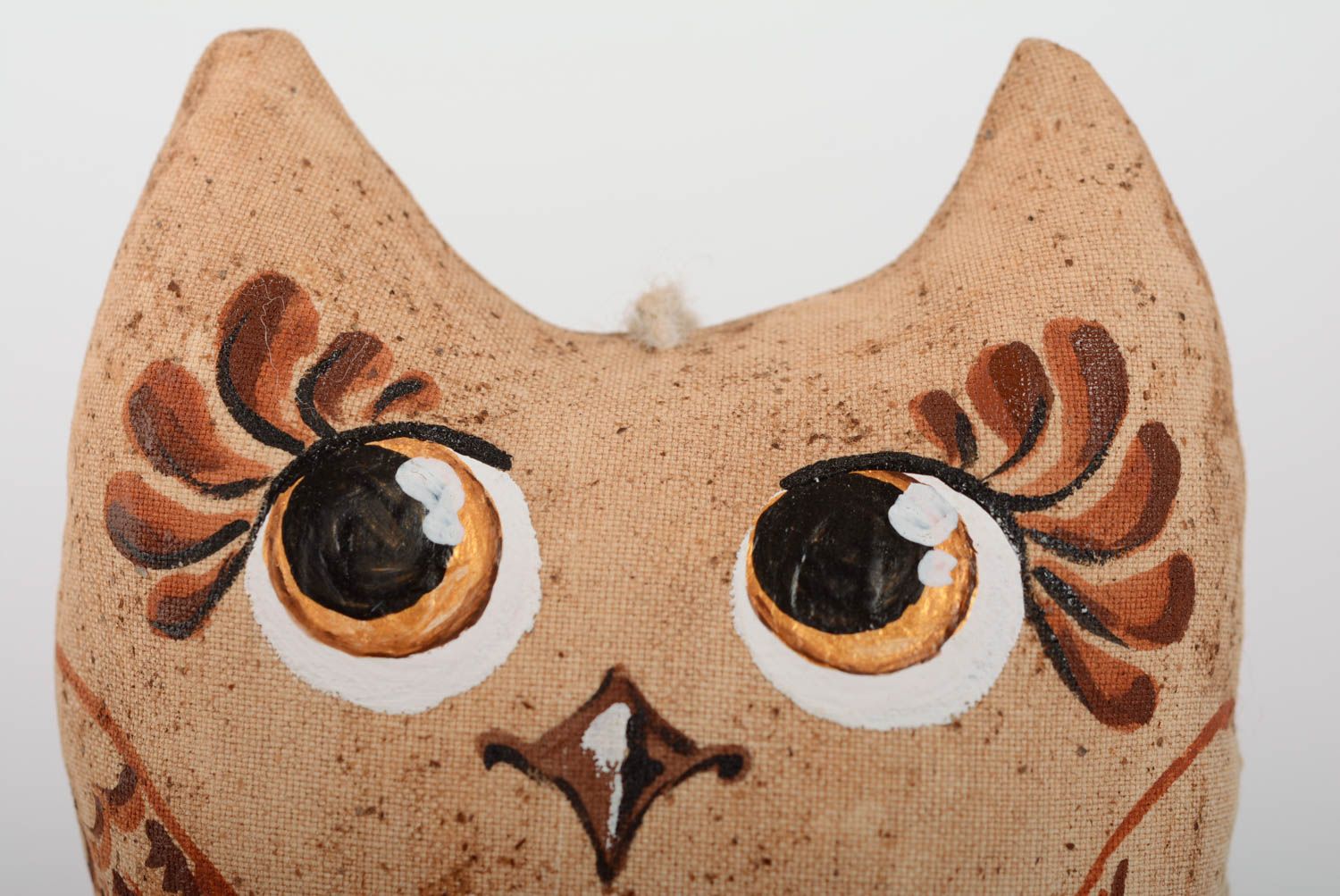 Jouet mou hibou brun en coton avec boucle peint fait main décoratif à suspendre photo 3