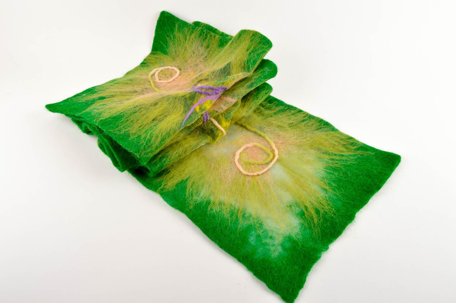 Handmade Stola Schal Accessoire für Frauen grün gelb Frauen Geschenk gefilzt foto 5