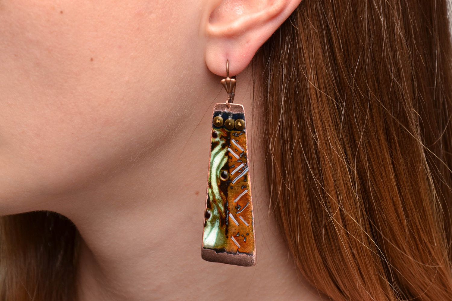 Painted designer copper earrings photo 2