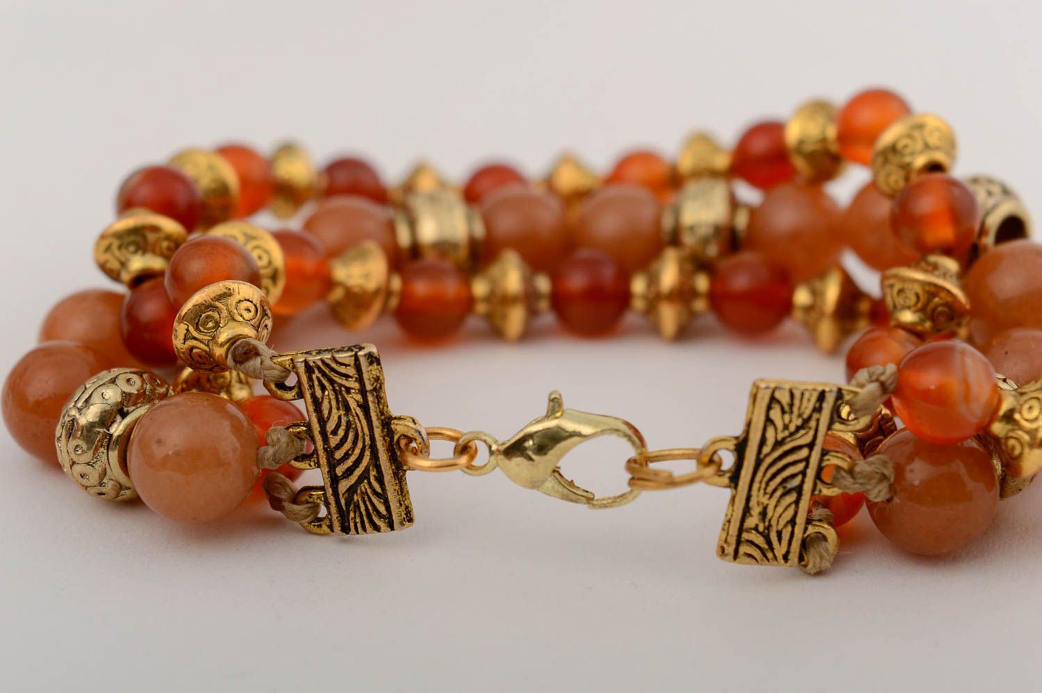 Beautiful bracelet rhodonite and tiger's eye beads handmade stylish jewelry photo 4