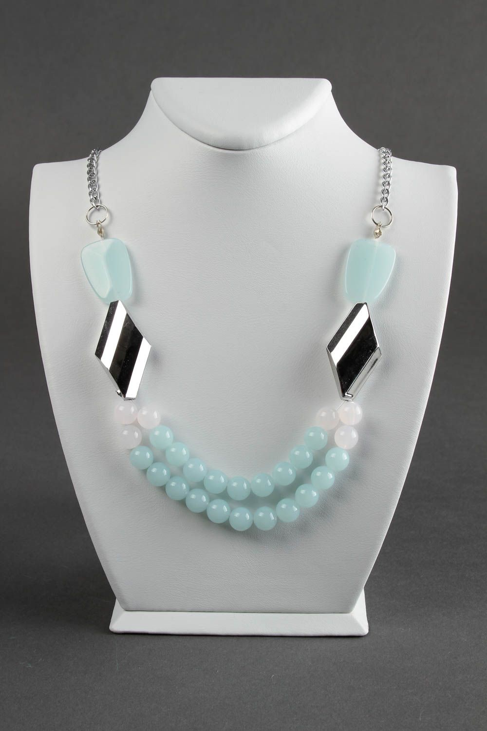 Handmade unusual beaded necklace blue metal necklace feminine jewelry photo 1