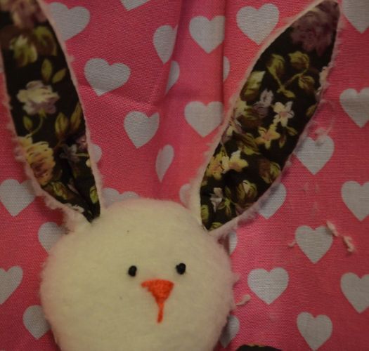 White handmade artificial fur fabric toy of average size Hare with Bouquet photo 4